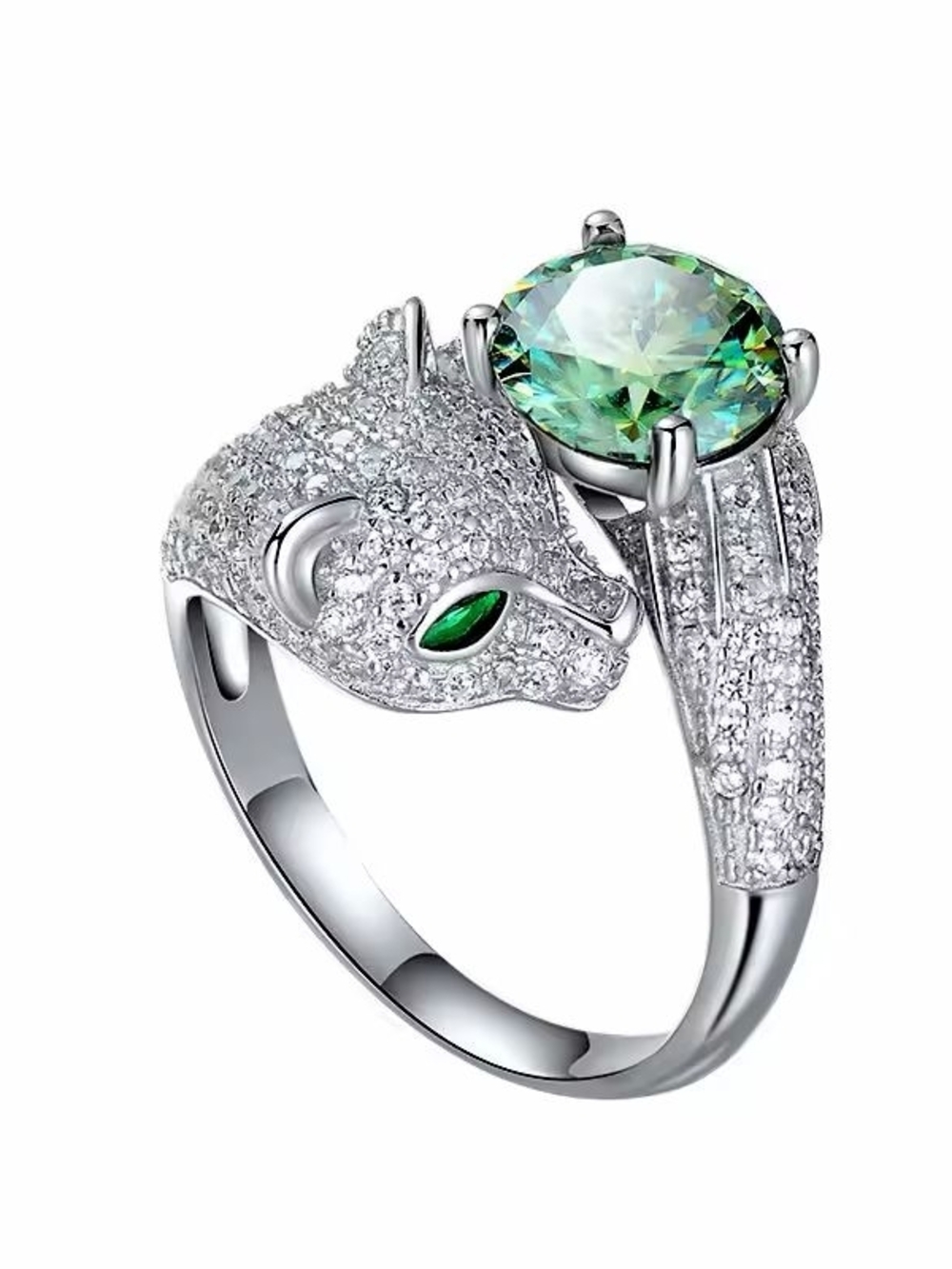 Silver Panther Ring with Green and Blue-Green Stones - Picture 7 of 7